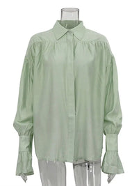 Tossy Casual Loose See-Through Shirts Women's Autumn Lapel Long Sleeve Patchwork Blouse Top Streetwear Female Solid Shirts Top Quick Pick Grocers