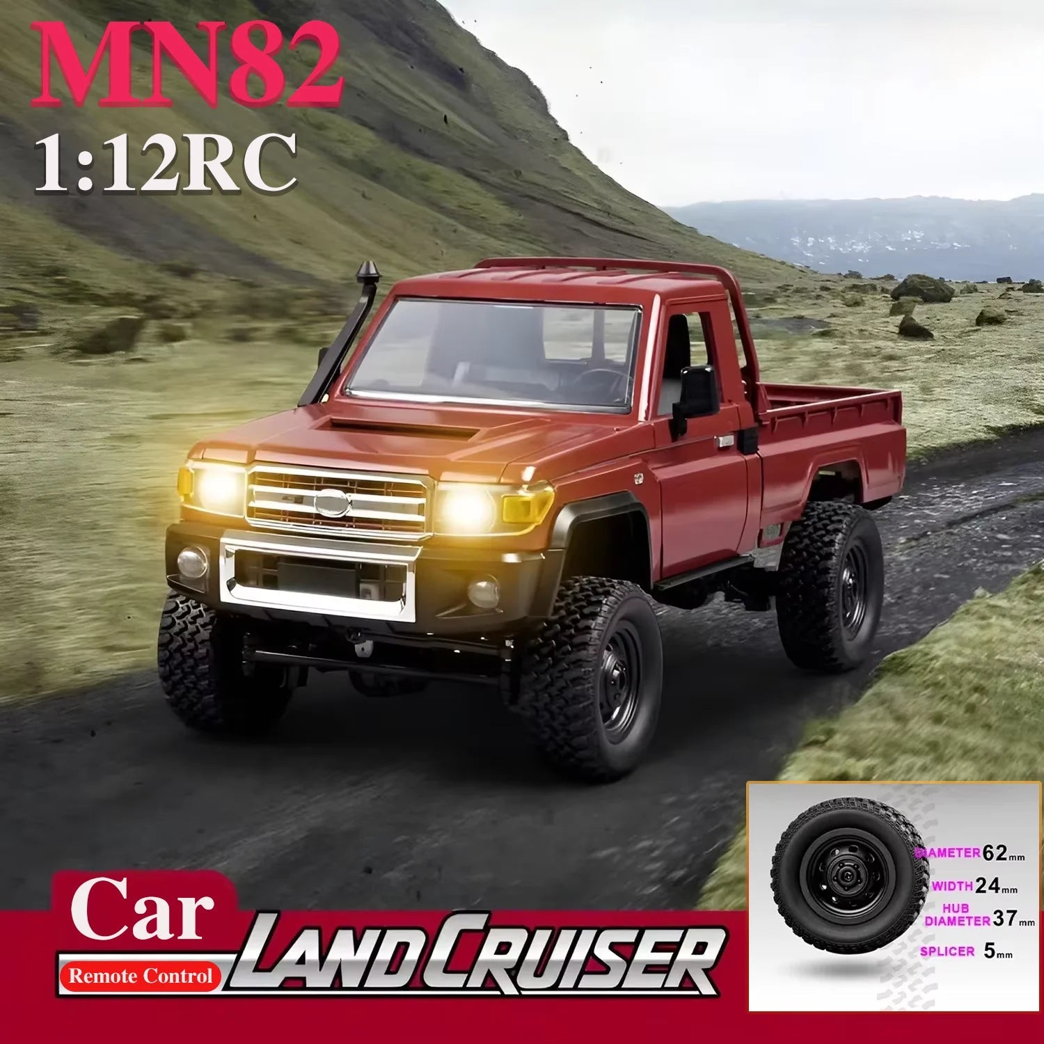 MN82 4WD Off-road Rc Car With LED Lights 1:12 Full-scale Simulation Professional 2.4G Remote Control Pickup Truck Model Kids Toy Quick Pick Grocers