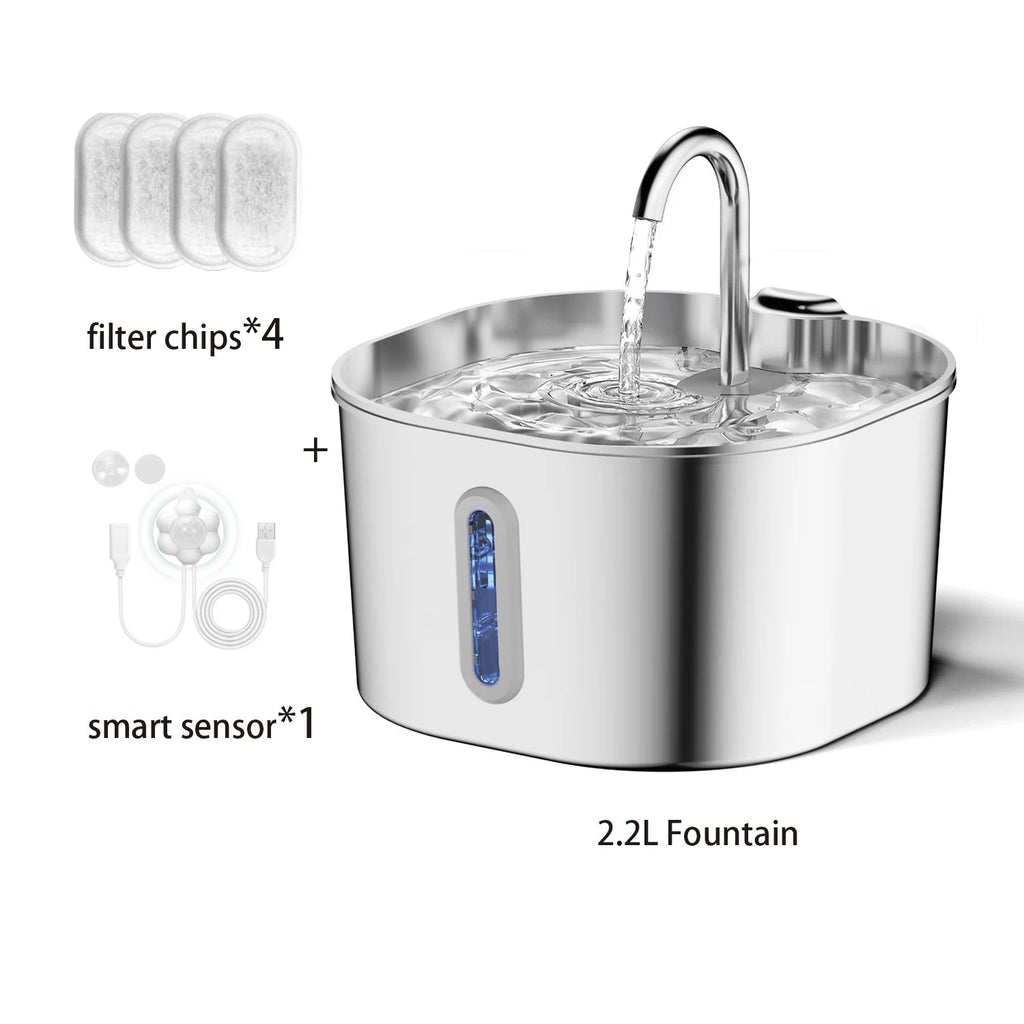 ZYFeeder 2.2L Automatic Cat Water Fountain Square Stainless Steel Pet Water Feeder Dog Water Fountain with window（No 5V 1A Plug） Quick Pick Grocers