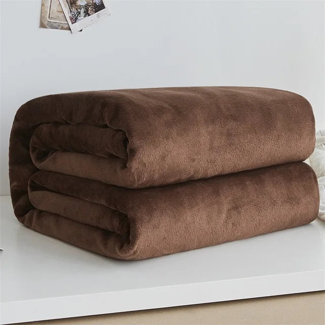 230GSM Coral Fleece Flannel Blankets For Beds Solid Blue Pink Soft Warm Thin Bedspread Sofa Cover Faux Fur Plaid Blanket Purest Peak