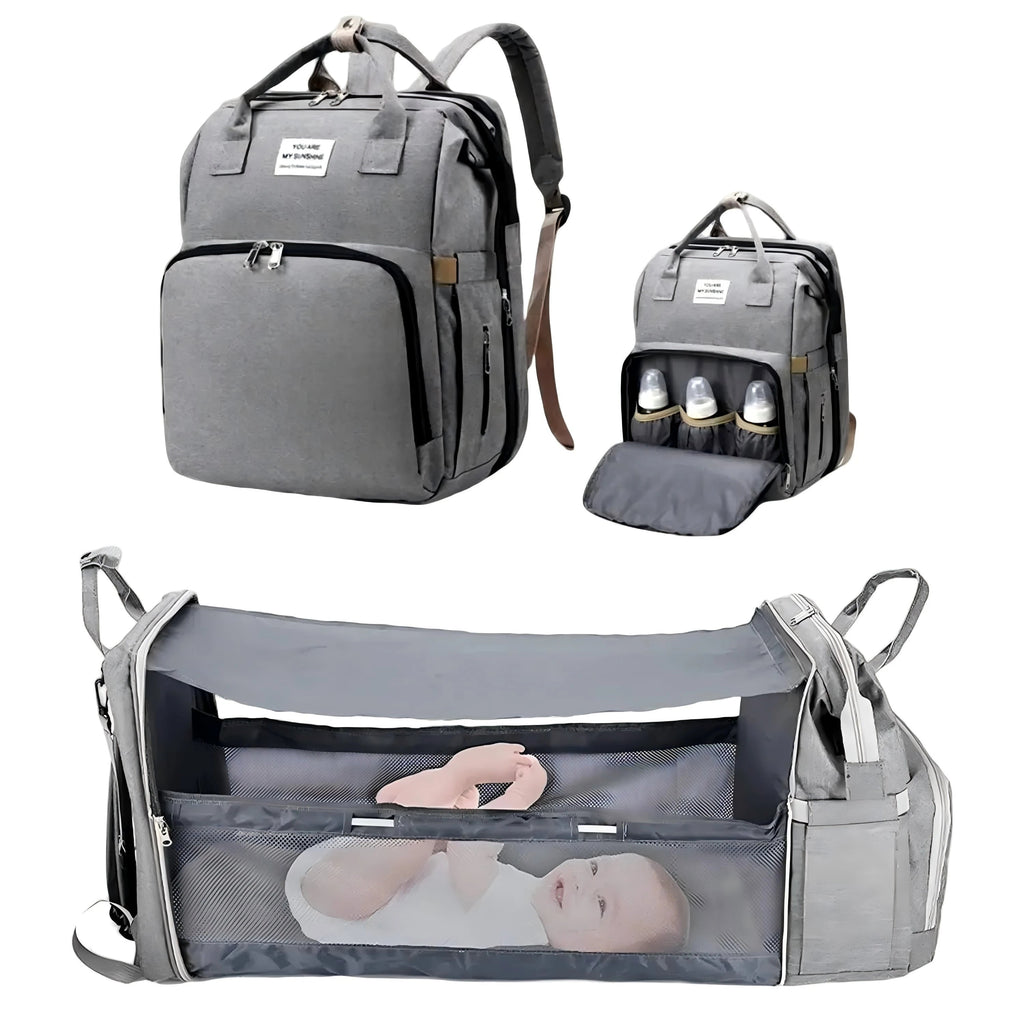 3 In 1 Diaper Bag Backpack Foldable Baby Bed Waterproof Travel Bag with USB Charge Diaper Bag Backpack with Changing Bed 3 types Purest Peak