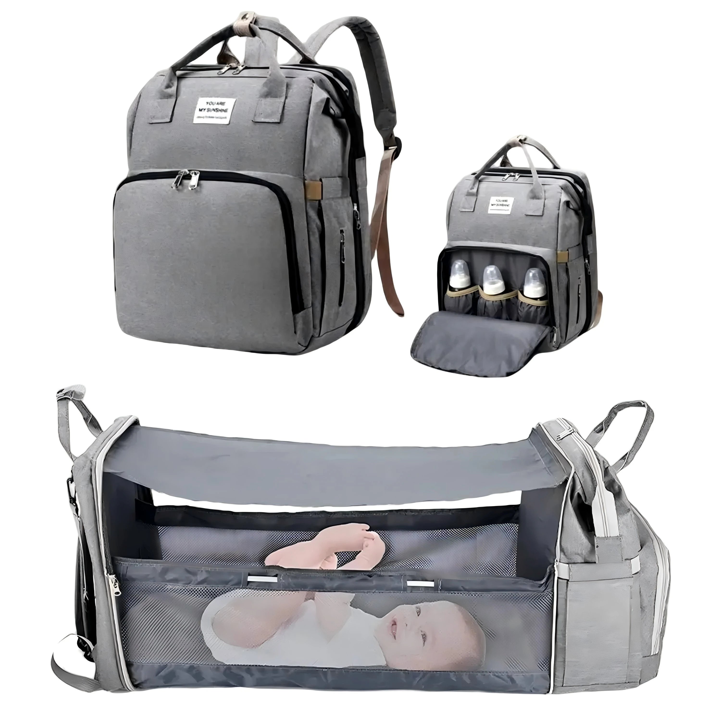 3 In 1 Diaper Bag Backpack Foldable Baby Bed Waterproof Travel Bag with USB Charge Diaper Bag Backpack with Changing Bed 3 types Purest Peak