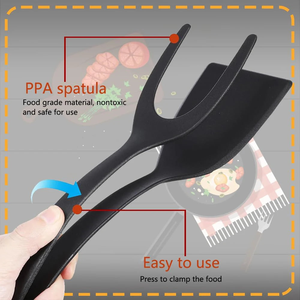 New 2 in 1 Grip Flip Spatula Tongs Egg Flipper Spatula Nylon Non Stick Coating Pancake Fish French Toast Omelet Making Tool Econic Blanks