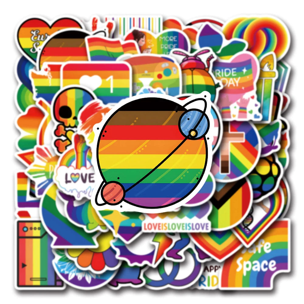 10/30/50/110pcs LGBT Gay Pride Stickers Colorful Rainbow Graffiti for Laptop Phone Case Skateboard Water Bottle Cartoon Sticker Quick Pick Grocers