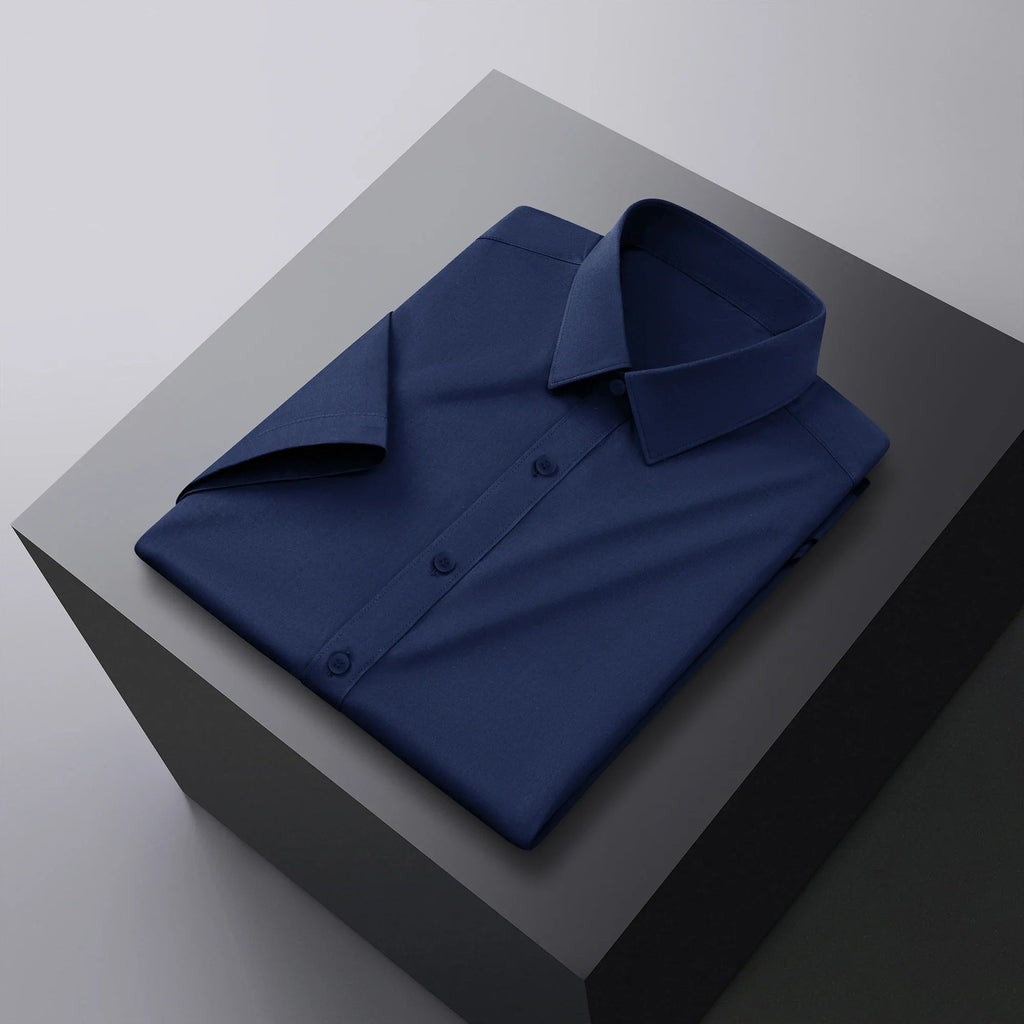 New Men's Business Casual Solid Color Short Sleeved Shirt for Summer Fashion No Ironing Comfortable and Versatile Top Quick Pick Grocers