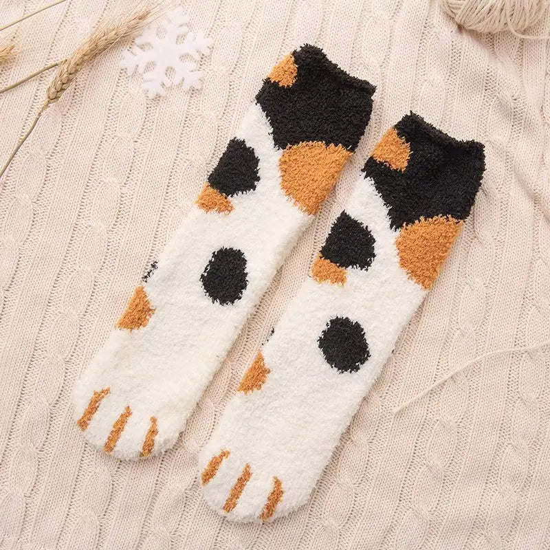 Women Winter Warm Fluffy Socks Cute Animal Claw Cat Paw Footprint Fuzzy Socks Female Thick Coral Fleece Home Floor Sleep Socks Purest Peak