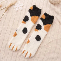 Women Winter Warm Fluffy Socks Cute Animal Claw Cat Paw Footprint Fuzzy Socks Female Thick Coral Fleece Home Floor Sleep Socks Purest Peak