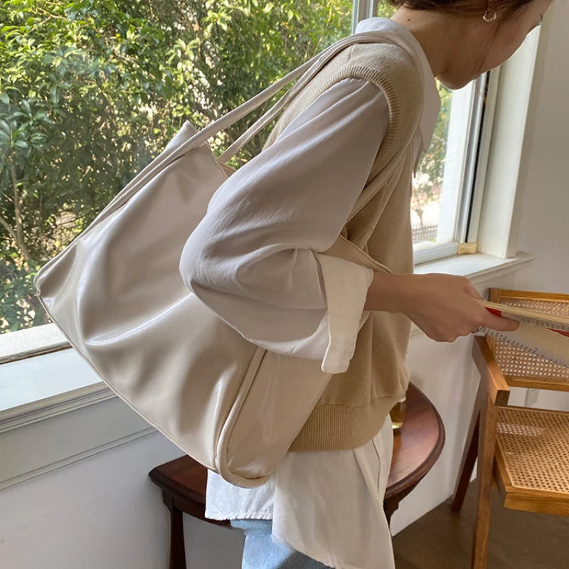 Portable Texture Tote Bag for Women, Shoulder Underarm Bag, Commuting Bag, Large Capacity, Niche Design, Autumn Winter Handbags Quick Pick Grocers