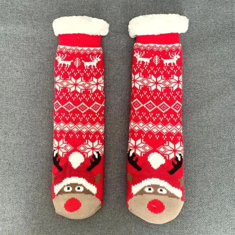 Christmas Gift Slipper Socks Women Thermal Winter Warm Plush Non slip Grip Sleeping Floor Short Sock Fuzzy Fluffy Female Cartoon Quick Pick Grocers