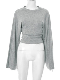 Women's Long Sleeve O-Neck Skinny T-Shirt Monochromatic Crop Top Casual Y2K Streetwear Fashion Pullover Summer Outfit Quick Pick Grocers