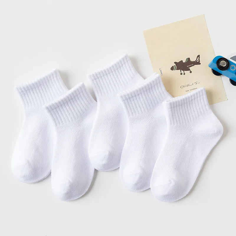 5 Pairs/Lot 2023 New Summer Children Socks Cotton Kids Fashion Black White Gray For 1-12 Years Teen Student Baby Girl Boy Socks Quick Pick Grocers