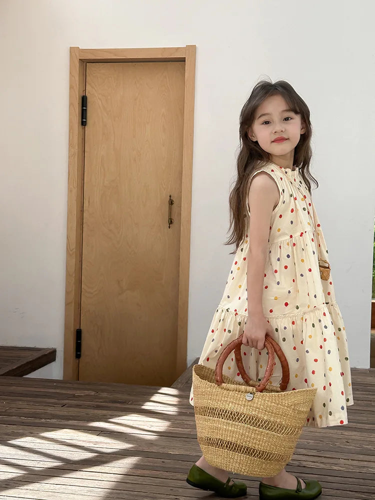 Humor Bear Kids Clothing Summer Polka Dot Skirt Fashion Casual Vest Princess Dress Comfort Children Girl's dress Quick Pick Grocers
