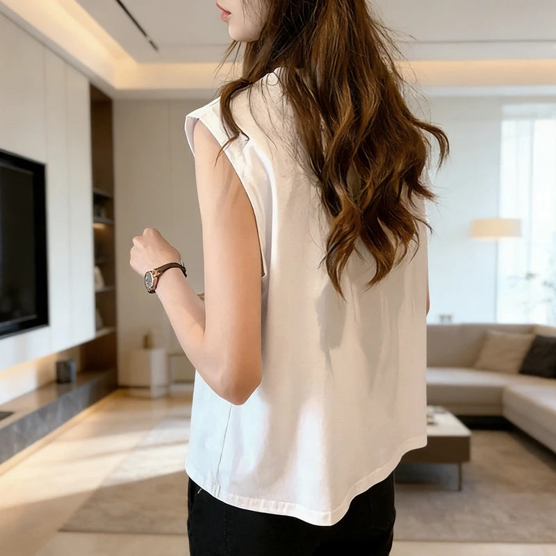 Woman Loose Sleeveless Tank Top Summer Casual Vest Basic Daily T-shirt Sweet Style Suitable For Students Stretchy Soft Lady Wear Quick Pick Grocers