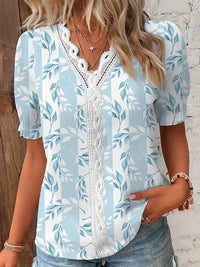 2024 Fashion Casual Vacation Shirt Women Summer V Neck Hollow Out Solid Color Blouse Female Elegant Striped Jacquard Casual Tops Quick Pick Grocers