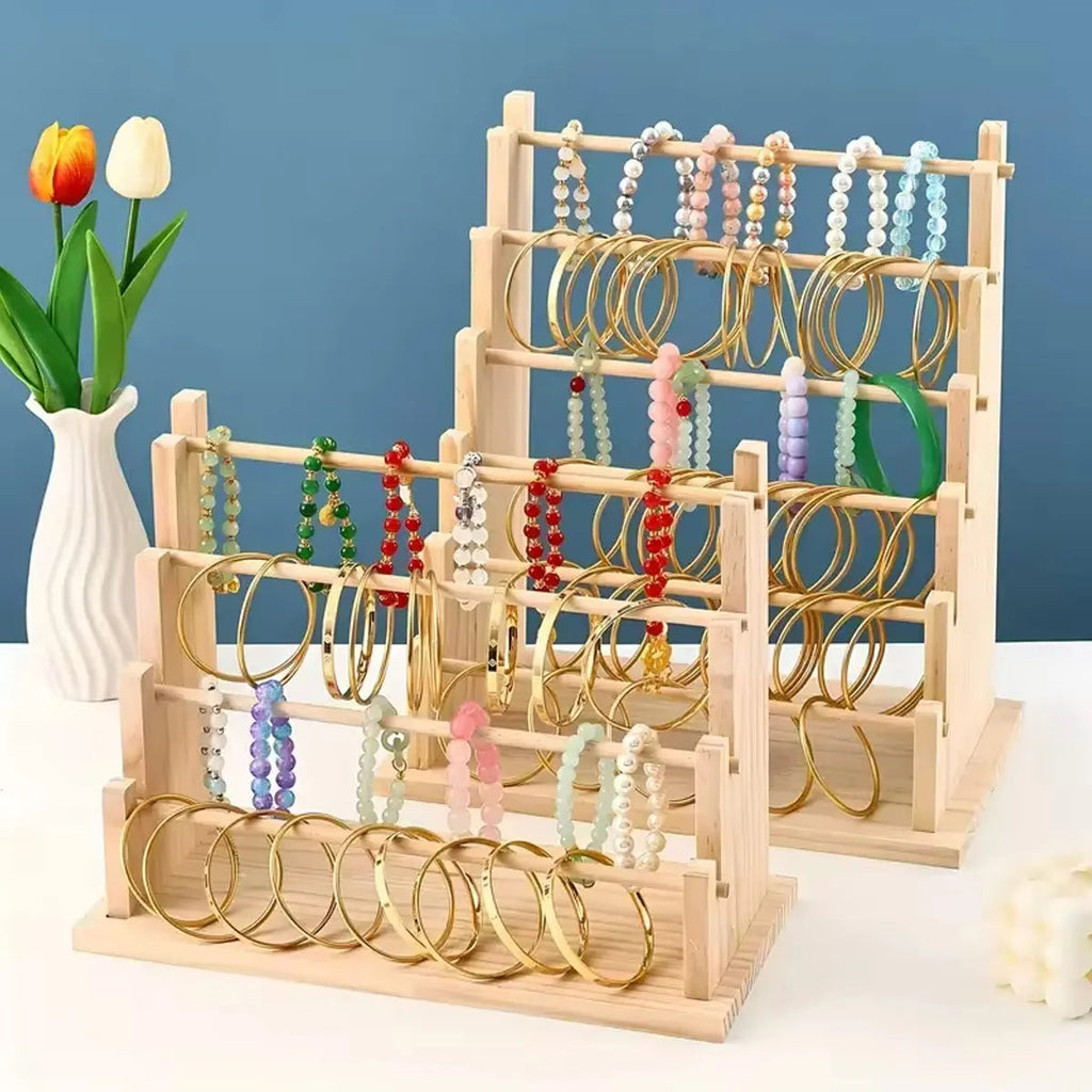 Vintage wooden bracelet storage rack, stepped bead display rack, jewelry storage rack, watch hair clip and headband display rack Quick Pick Grocers