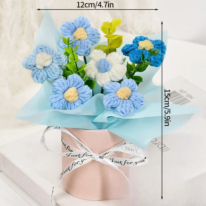 Knitted Flower Bouquet Crochet Rose Flowers Hugging Bucket New Year Gifts Living Room Desk Decoration Mother's Day Gift Quick Pick Grocers