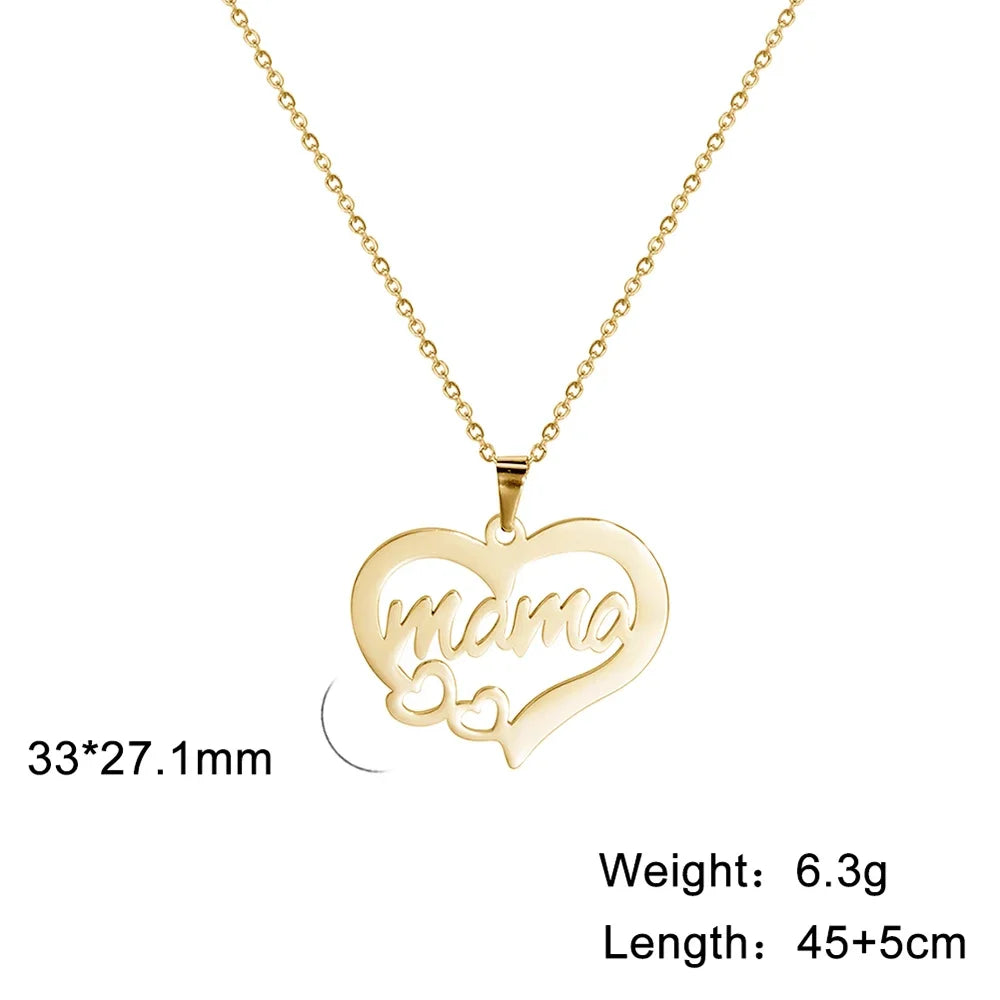 Skyrim Mama Letter Pendant Necklace for Women Stainless Steel Neck Chain Choker Trendy Family Jewelry Mother's Day Gift for Mom Quick Pick Grocers