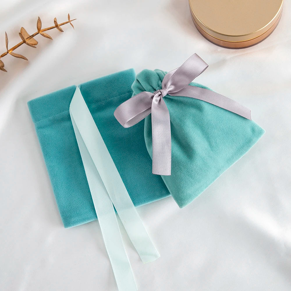 10pcs Green Jewelry Velvet Bag Ribbon Bowknot Pouches Gift Display Packing Storage Wedding Favors Travel Candy Drawstring Pocket Purest Peak