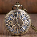 Exquisite Retro Bronze Steampunk Hollow Gear Design Quartz Pocket Watch with Necklace Chain Leisure Pendant Gift Men's Clock Quick Pick Grocers