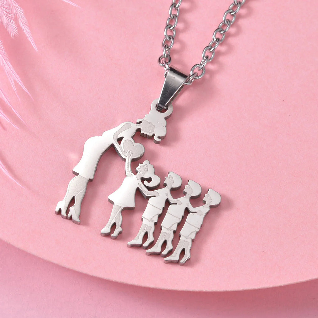 Girls Boy Children Stainless Steel Family Necklaces Mama Pendants Necklace Birthday Gifts For Women Jewelry Mother's Day Jewelry Quick Pick Grocers