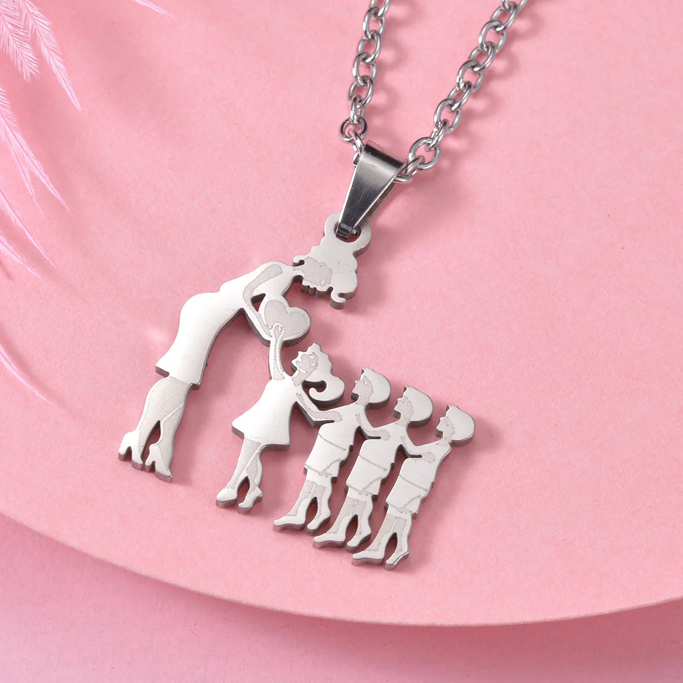 Girls Boy Children Stainless Steel Family Necklaces Mama Pendants Necklace Birthday Gifts For Women Jewelry Mother's Day Jewelry Quick Pick Grocers