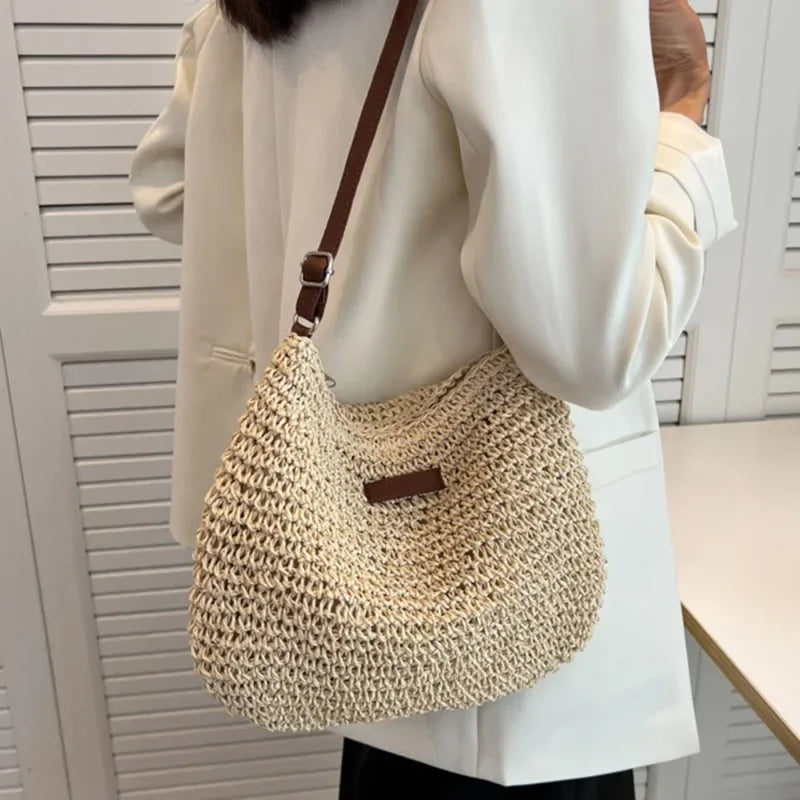 Ladies Fashion Summer Straw Crossbody Bag Women Beach Holiday Shopping Woven Shoulder Handbag Messenger Purses For Women Bags Quick Pick Grocers