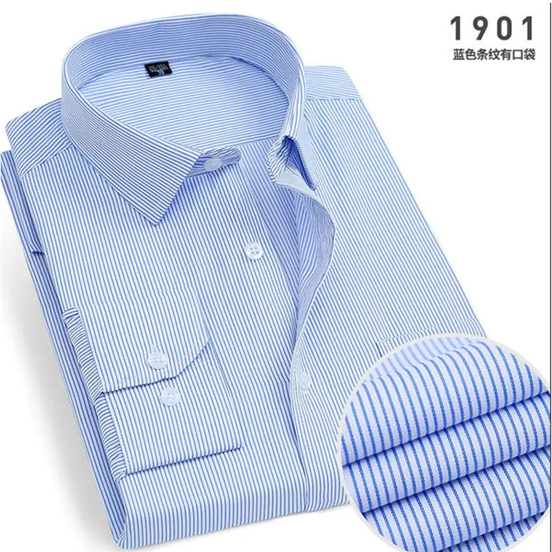 Spring New Men's Striped long-sleeved Shirt Non-ironing Anti-wrinkle Comfortable Breathable Business Casual Fashion Slim Fit Quick Pick Grocers