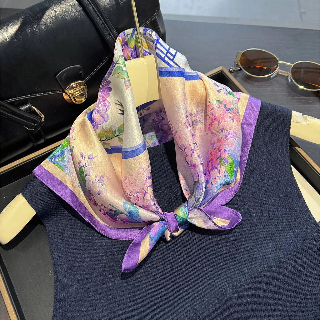 2025 Fashion 100% Real Silk Scarf 53cm Square Bandelet Women's Silk Temperament Small Scarf Neck Decorative Wrap Printed Scarves Quick Pick Grocers