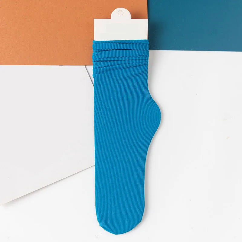 INS Women Girls Summer Thin Long Socks Ice Velvet Soft Breathable Pile of Socks Solid Black White Beige Harajuku High Tube Socks Quick Pick Grocers