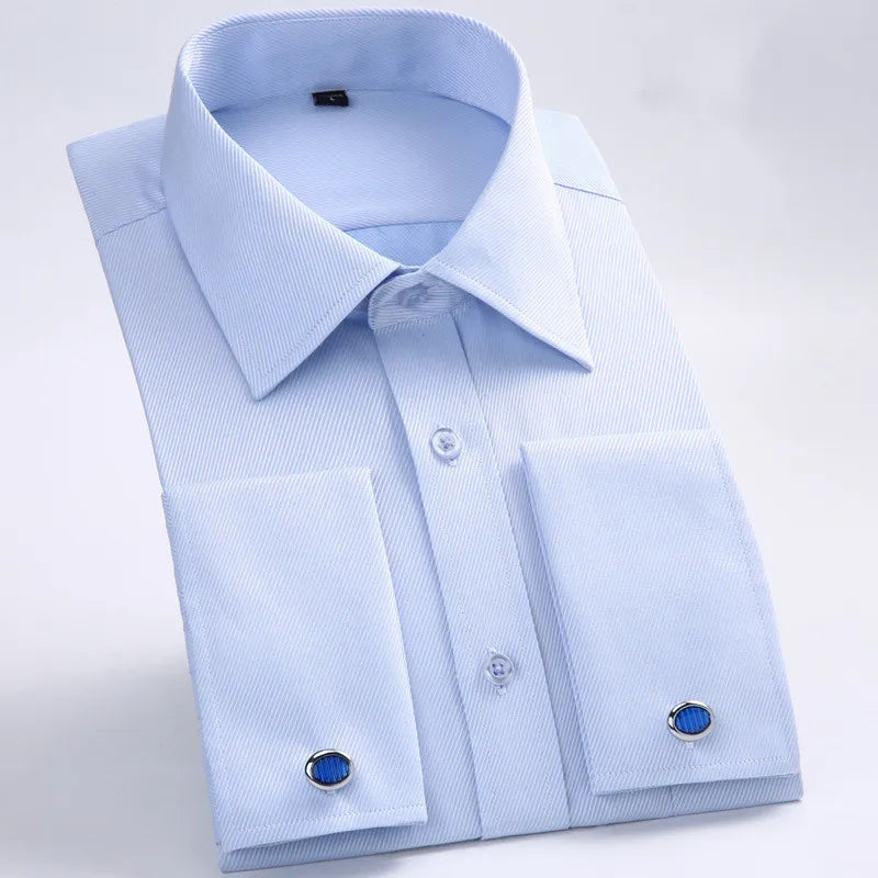 Men's Classic French Cuffs Social Dress Shirt Formal Business Standard-fit Long Sleeve Wedding Party Office Work White Shirts Quick Pick Grocers