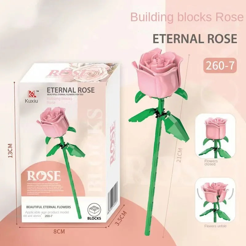 Romantic Rose Flower Bouquet Building Block Eternal Model Assembly Plastic Plant Brick Home Decor Mother's Day Birthday R Gift Quick Pick Grocers