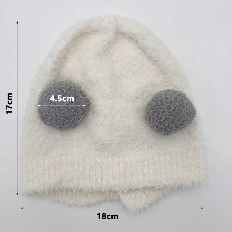 Cute Winter Warm Kids Girl Boys Baby Hats Fleece Wool Hemming Caps with Ball Solid Wool Ear Protection Hats Soft Newborn Bonnet Purest Peak