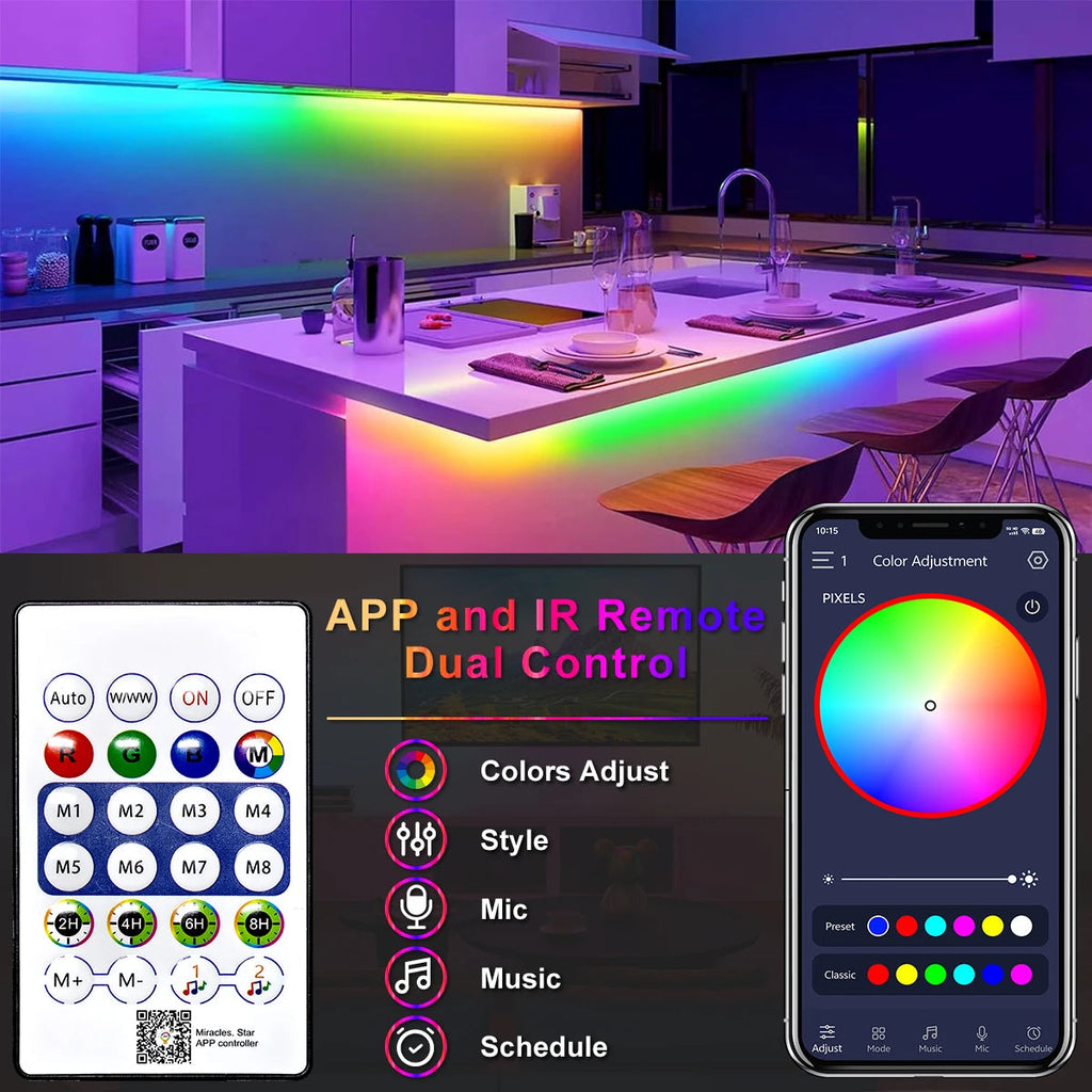 5V RGB+IC Neon Strip Light 1M 2M 3M 5M 10M USB Waterproof Flexible LED Strip Lights With Bluetooth Remote Control For Home Decor Quick Pick Grocers