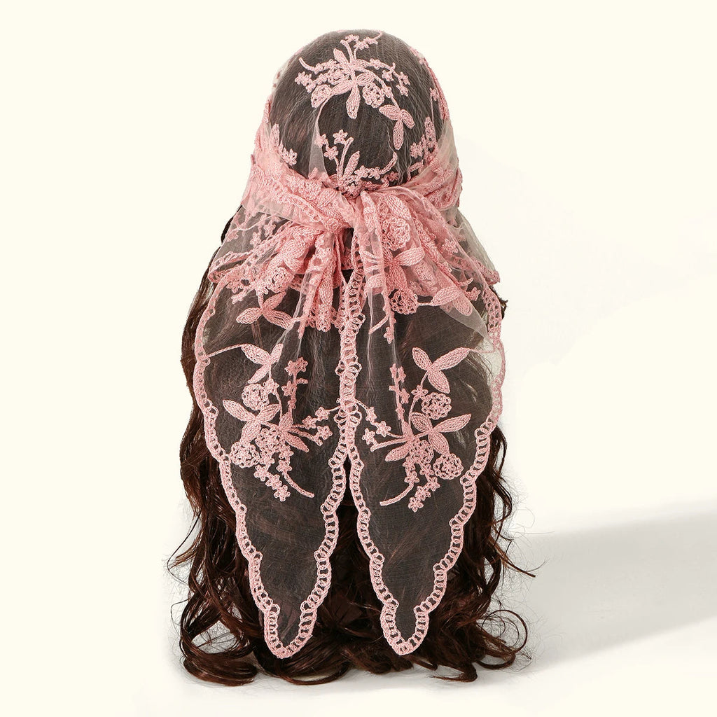 Elegant Lace Scarf Hollow Out Embroidery Foulard Bandana Solid Color Triangular Scarf Thin Vintage HandkerChiefs for Hair Woman Quick Pick Grocers