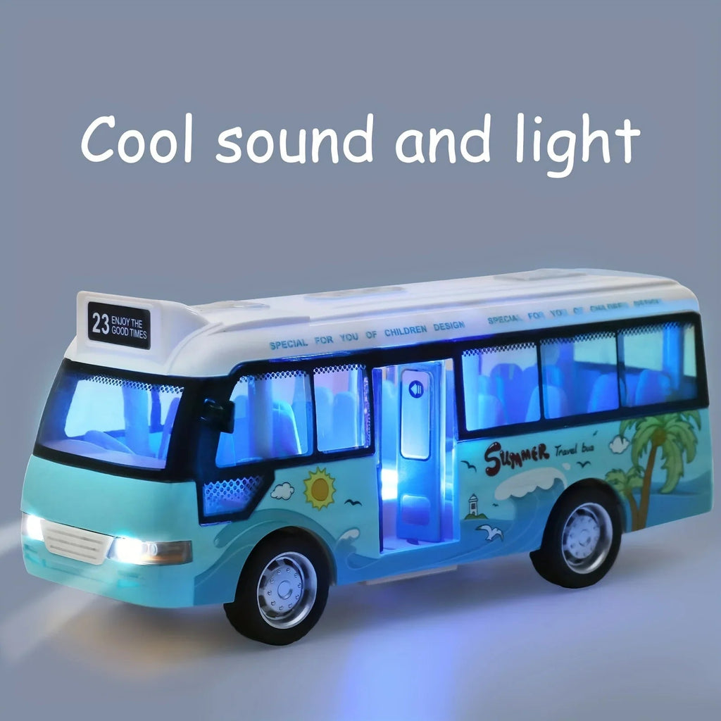 City Bus Toys Cars Die-Cast Plastic Airport Cars For Boys Girls, Pull Back Play Vehicle With Sound, Light Up & Open-able Doors Quick Pick Grocers