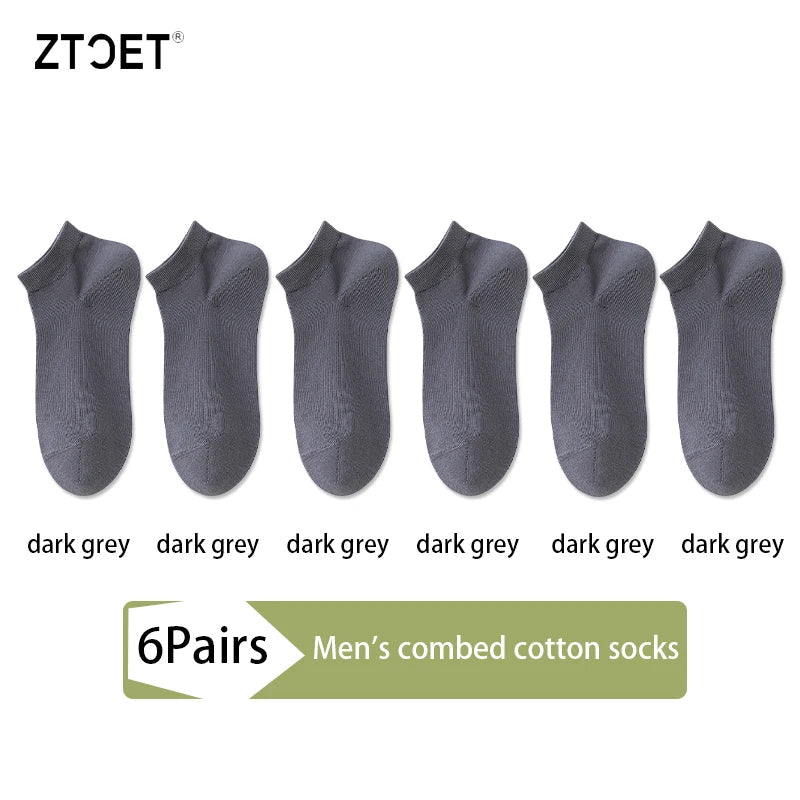 6Pairs High Quality Men Combed Cotton Socks Short Breathable Odor proof and antibacterial Business Spring Summer for Male sock Quick Pick Grocers