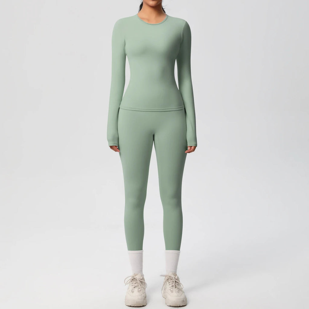 2 PCS Sportswear Yoga Set Gym Clothes Yoga Suits For Women Fitness Set Tracksuits Sports Long Sleeve Crop Top Gym Leggings Quick Pick Grocers