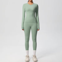 2 PCS Sportswear Yoga Set Gym Clothes Yoga Suits For Women Fitness Set Tracksuits Sports Long Sleeve Crop Top Gym Leggings Quick Pick Grocers