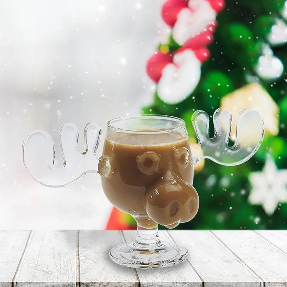1/2/3PCS Christmas Elk Glass Cup 240ML Juice Milk Moose Mug Christmas Reindeer Head Beer Water Cup Holiday Party Drinkware Gifts Quick Pick Grocers