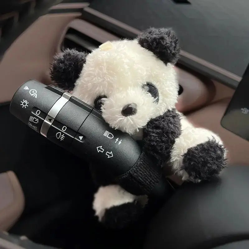 Car Cute Bowknot Panda Wiper Turn Signal Switch Ornaments Plush Decor Auto Interior Accessories
