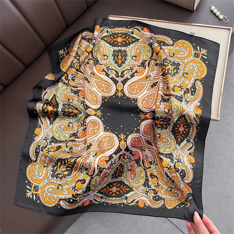 2025 Silk Shawl Print Headscarf Cat Hair Wrap Neckerchief Female Satin Square Scarf For Women Headband Foulard Hijab Bandana Quick Pick Grocers