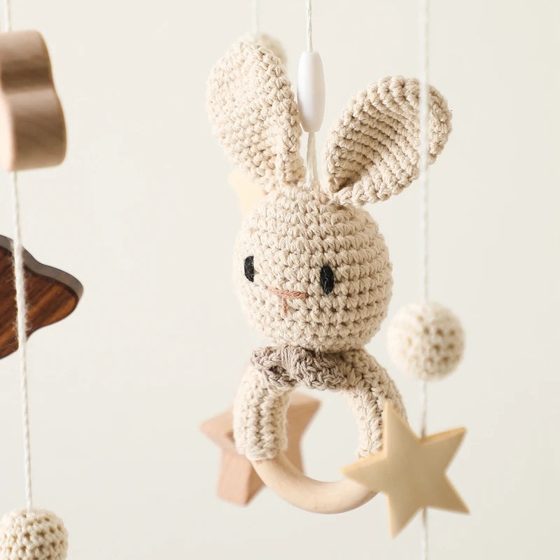Baby Wooden Bed Bell Cartoon Rabbit Mobile Hanging Rattles Toy Hanger Crib Mobile Bed Bell Wood Toy Holder Arm Bracket Kid Gifts Purest Peak