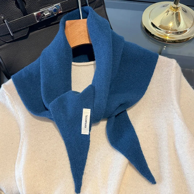 Knitted Scarf Women 100% Wool Winter Warm Scarves Bright Solid Color Design Thickened Shawl Soft Triangle Pashmina Neck 2025 NEW Quick Pick Grocers