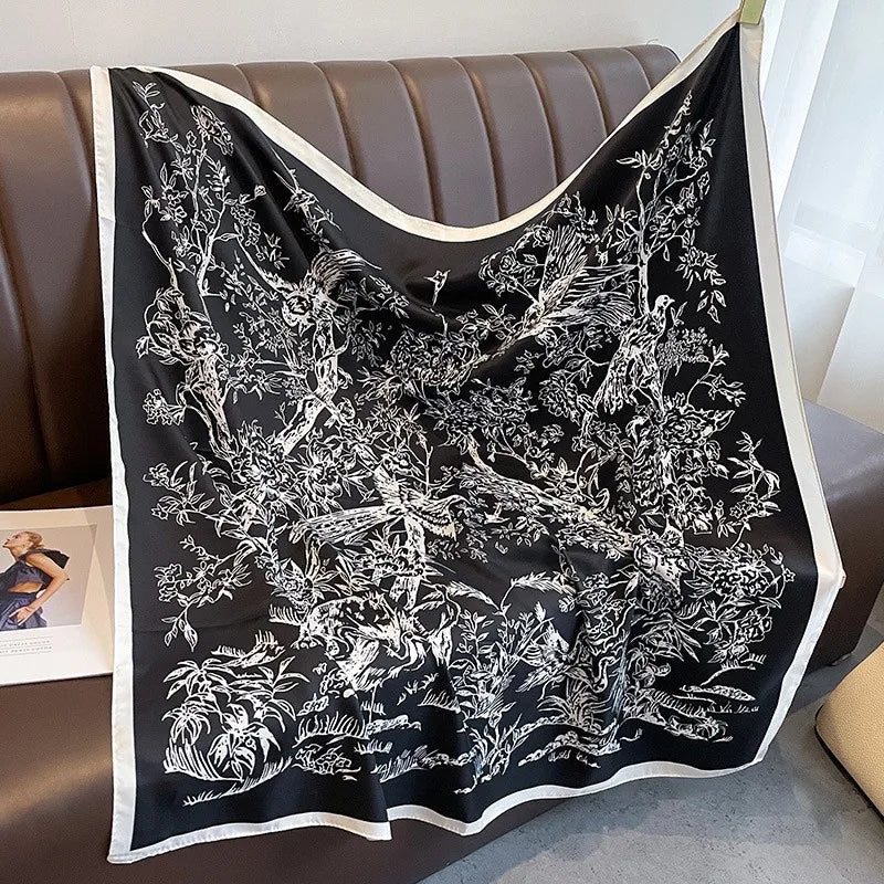 90*90Cm Square Scarf Twill Silk Feeling Women Head Shawls and Wraps Luxury Hair Tree Print Neck Scarves Hijab Bandana Pashmina Quick Pick Grocers