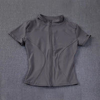 Summer High Quality Waist Slimming Training Tops Women's Quick-drying Tight Stand Collar Full Zipper Short Sleeves Yoga shirts Quick Pick Grocers