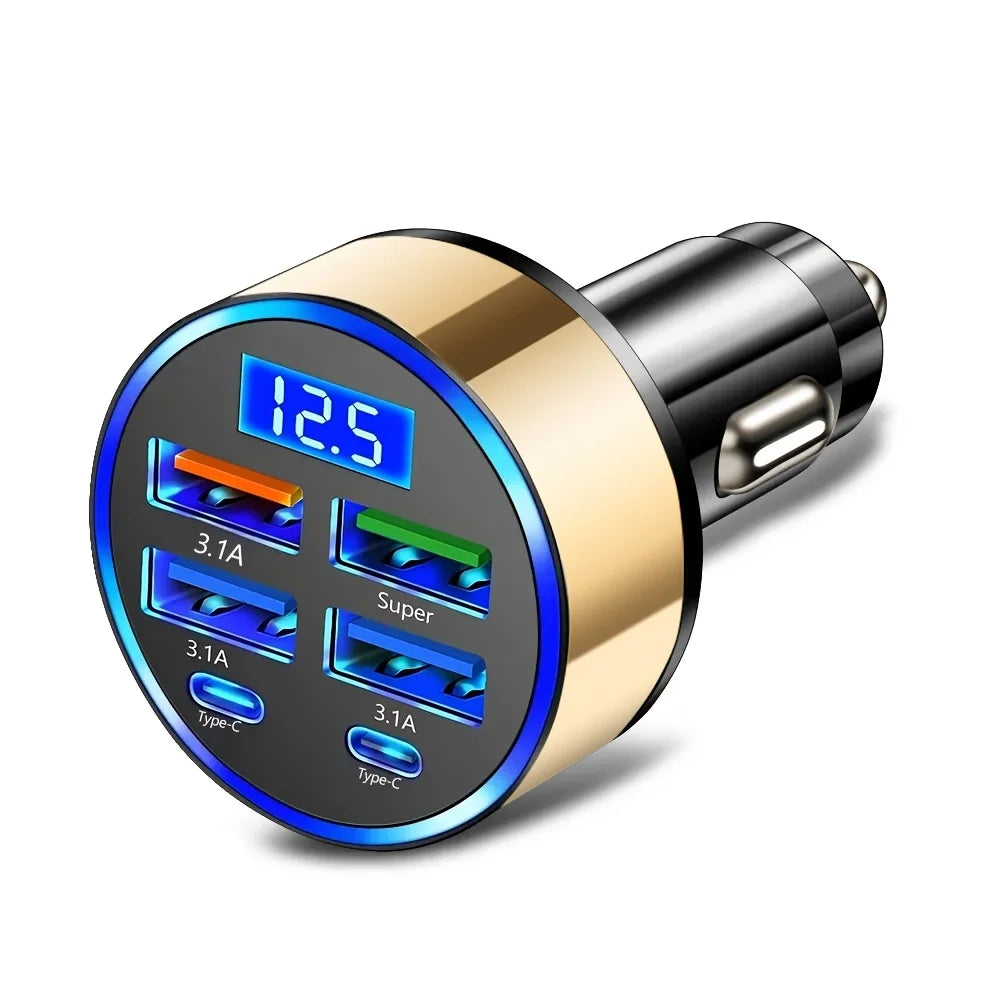 6-in-1 Fast Charging Car Adapter 3.1A Dual Type-C Digital Display Smartphones Tablets Power Banks Black Portable Charger Quick Pick Grocers