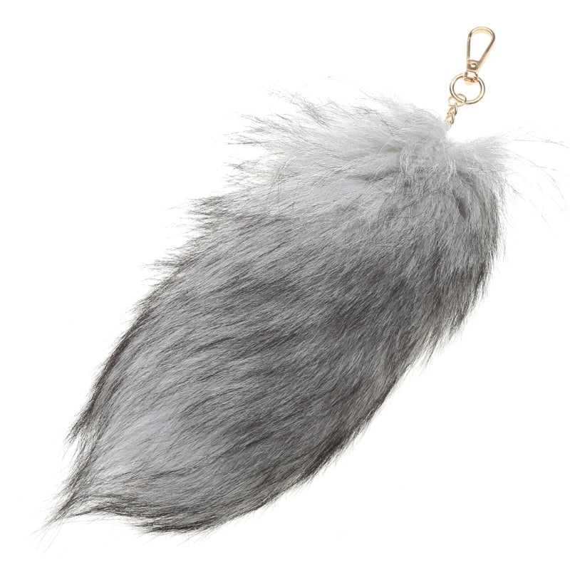 Plush-Fox Tail Keychain Furry Racoon Tail Keyring Keychain 28cm Animal Tail Key-Pendant Pompoms Keyring Holder Bag-Decor Econic Blanks