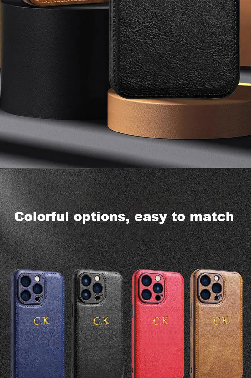 Personalized Name Classic Leather Case For iPhone 17 16 15 14 13 12 11 Pro Max 17 Air Luxury Customized Initials Engraved Cover Quick Pick Grocers