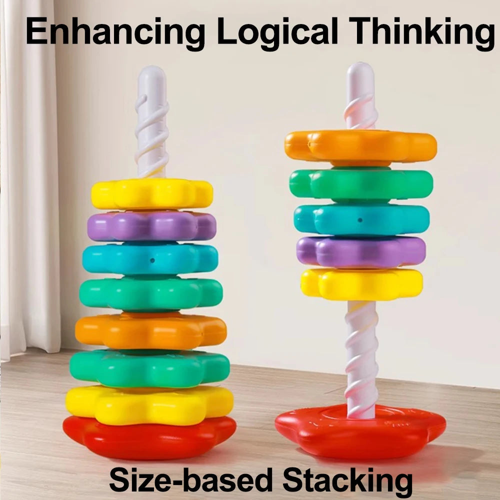 Baby Rotating Rainbow Tower Montessori Stacking Puzzle Toys Safety Early Educational Children's Toys Christmas Birthday Gifts Purest Peak