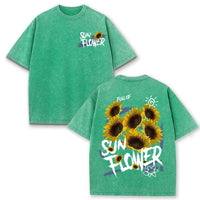 Lift Is Good Beautiful Sunflower Print Washed T Shirts Women Soft Cotton T-Shirt Street Creative Short Sleeve Summer Casual Tops Quick Pick Grocers
